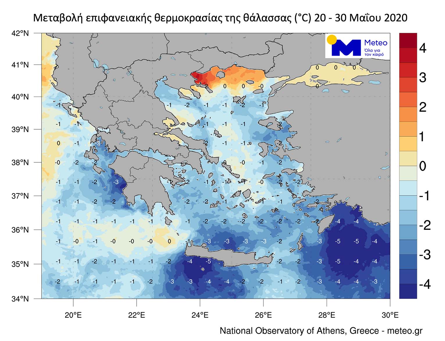 Σημαντική μείωση της επιφανειακής θερμοκρασίας στις ελληνικές θάλασσες